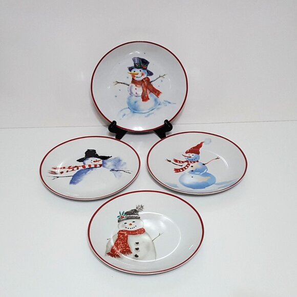 NEW Set of 4 Over and Back Christmas Snowman Salad Plates 8" Porcelain N… - Picture 1 of 6